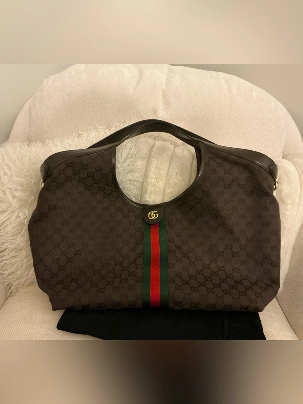 Authentic Gucci Giglio Large Tote Bag in Chocolate